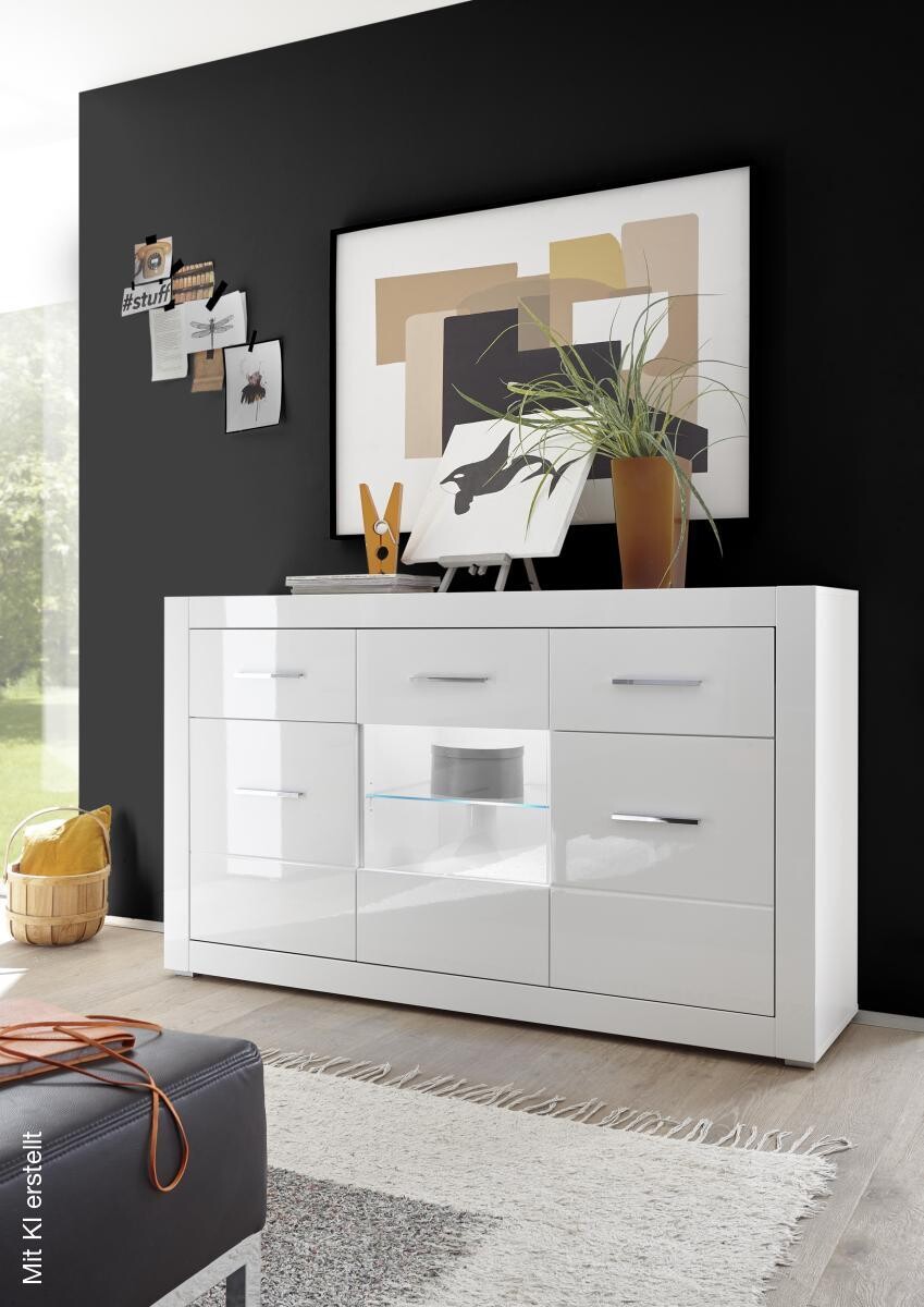 Sideboard Bianco weiß weiß Hochglanz B/H/T: ca. 164x97x42 cm