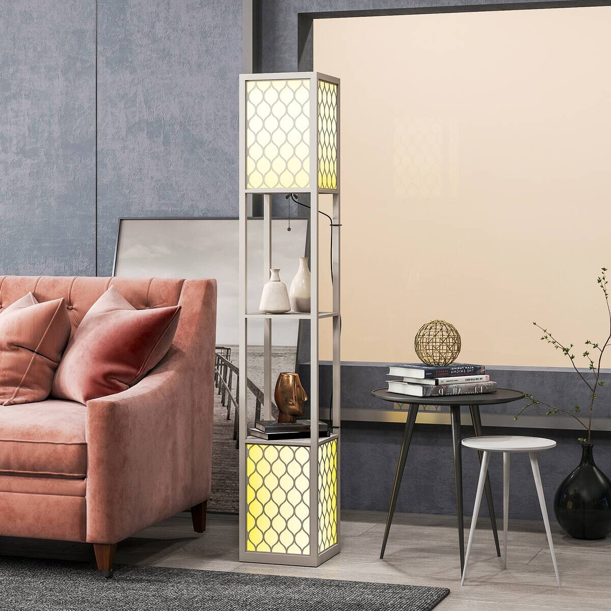 HOMCOM Stehleuchte grau MDF Kunststoff B/H/L: ca. 26x156x26 cm E27 2 Brennstellen