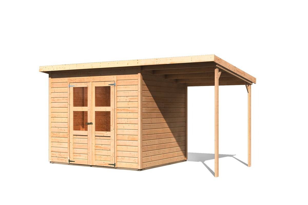 Karibu Gartenhaus Tony 2 mit Anbau natur B/H/T: ca. 242x220x214 cm