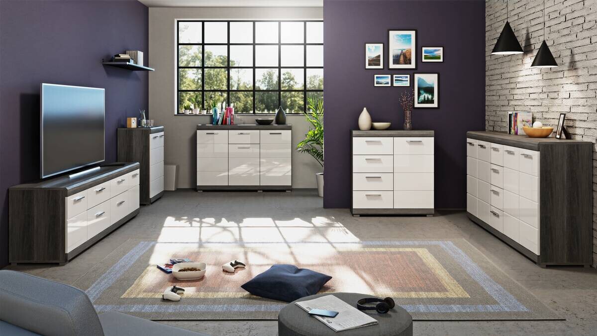 Kommode SCOUT Rauchsilber Nachbildung weiß Hochglanz B/H/T: ca. 60x85x37 cm