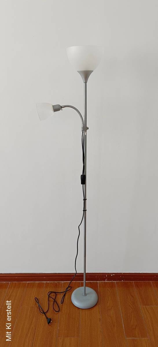 Sensation Stehlampe Biro Promo silber weiß Metall Kunststoff H: ca. 180 cm E27 2 Brennstellen