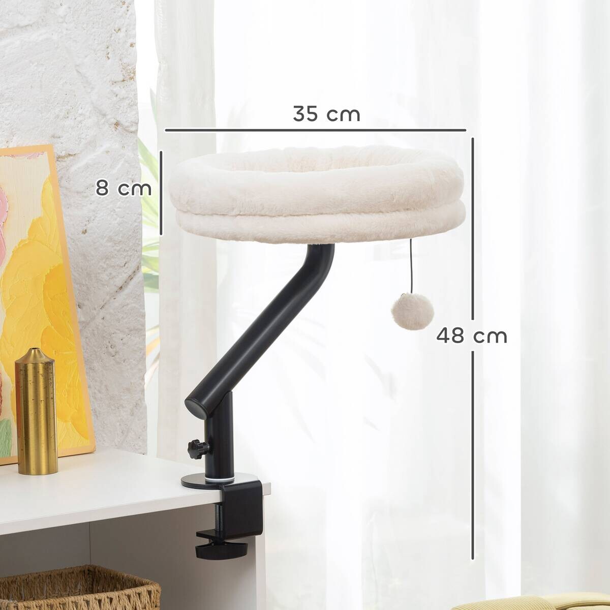 PawHut Katzen-Schreibtischbett cremeweiß Stahl B/H/L: ca. 35x48x35 cm