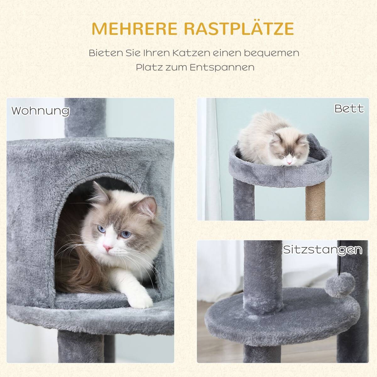 PawHut Katzenbaum grau Sisal B/H/L: ca. 48x104x48 cm