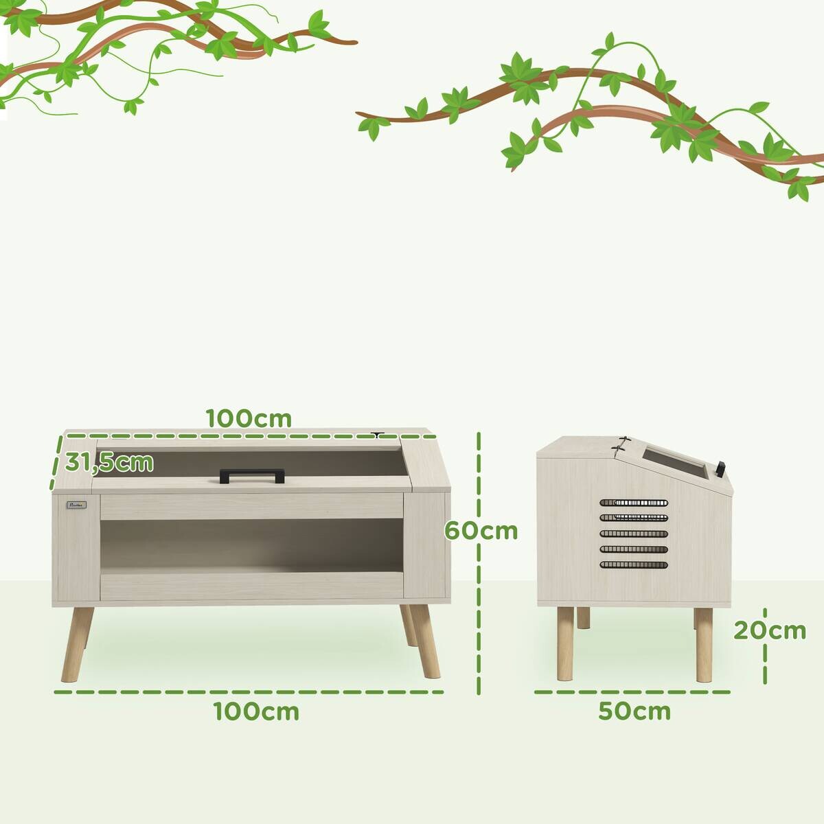 PawHut Terrarium Eiche Spanplatte B/H/L: ca. 50x60x100 cm
