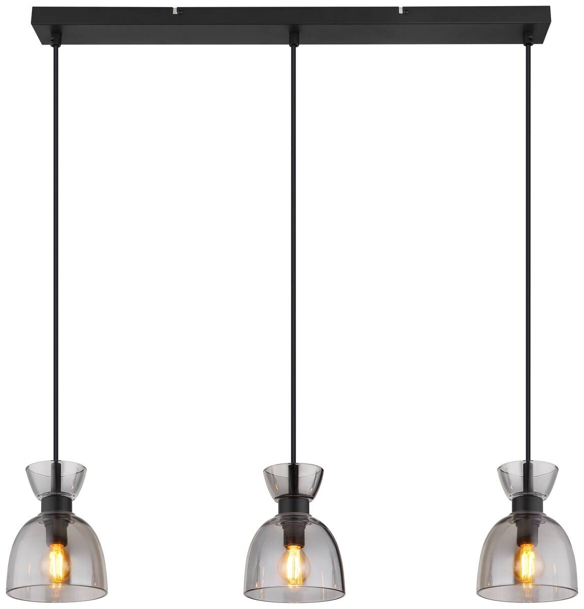 GLOBO Pendelleuchte schwarz Rauch mattschwarz Metall Glas B/H: ca. 65x120 cm E14 3 Brennstellen