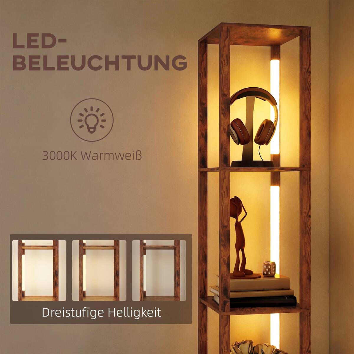 HOMCOM Stehleuchte braun MDF B/H/L: ca. 26,5x169x43,5 cm