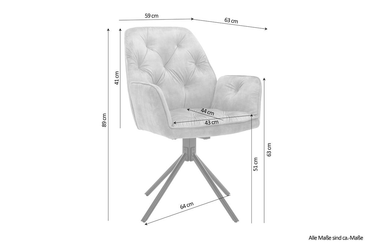 byLIVING Sessel SARINA 2er-Set anthrazit Vintage Samt Metall B/H/T: ca. 59,5x89x62 cm
