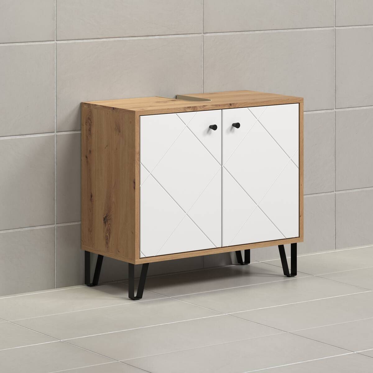 Waschbeckenunterschrank Touch Eiche Artisan Nachbildung weiß matt B/H/T: ca. 69x61x32 cm