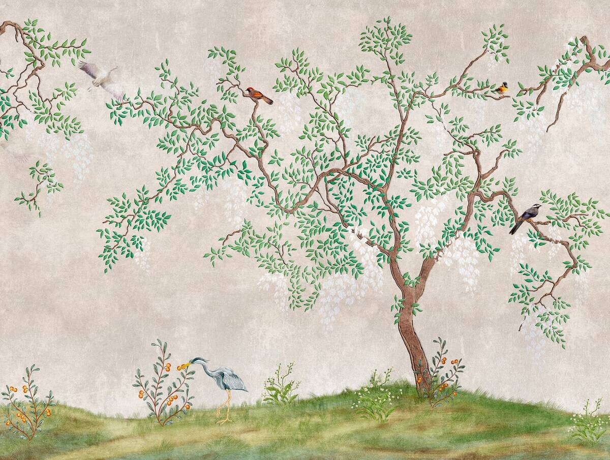 Livingwalls Fototapete Bäume grün braun beige B/L: ca. 280x371 cm
