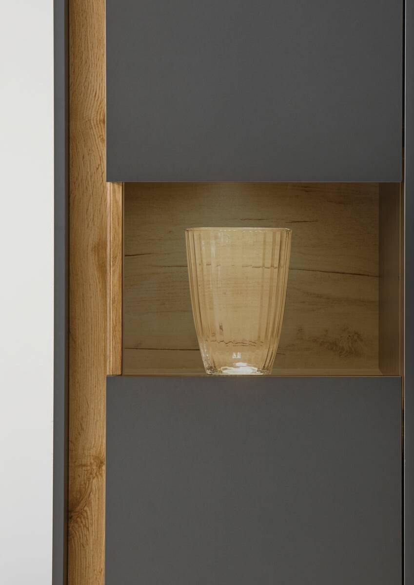 Standvitrine City Eiche Wotan Nachbildung anthrazit B/H/T: ca. 50x155x40 cm