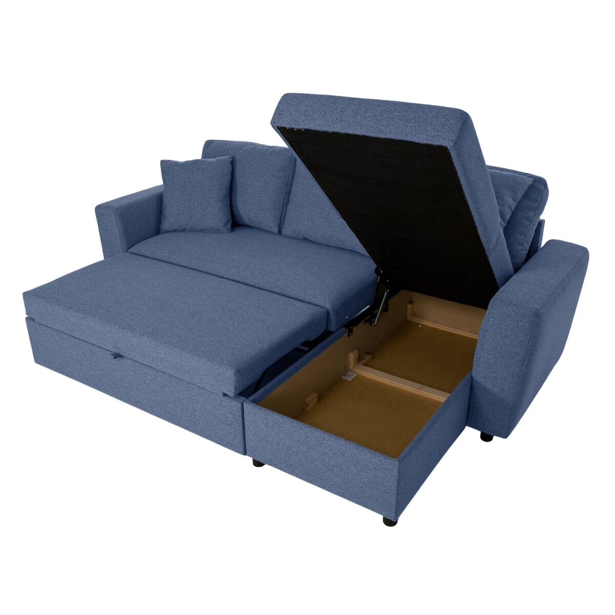 Ecksofa mit Bettfunktion und Bettkasten blau Webstoff B/H/T: ca. 234x86x144 cm