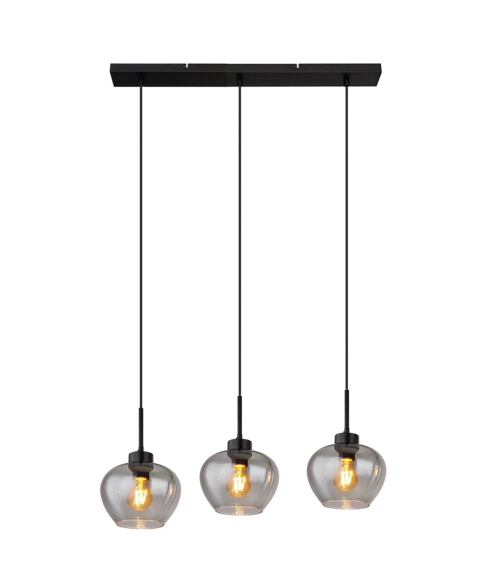GLOBO Pendelleuchte Matt schwarz Metall Glas B/H/T: ca. 72x18,5x120 cm E27 3 Brennstellen