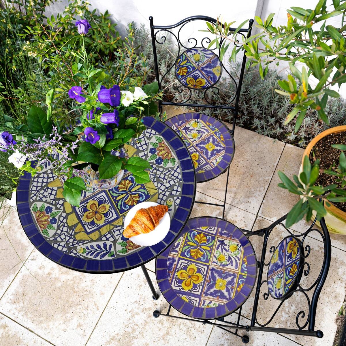 AXI Outdoor Living Bistroset Amélie Mosaik blau Metall B/H/L: ca. 60x92x60 cm