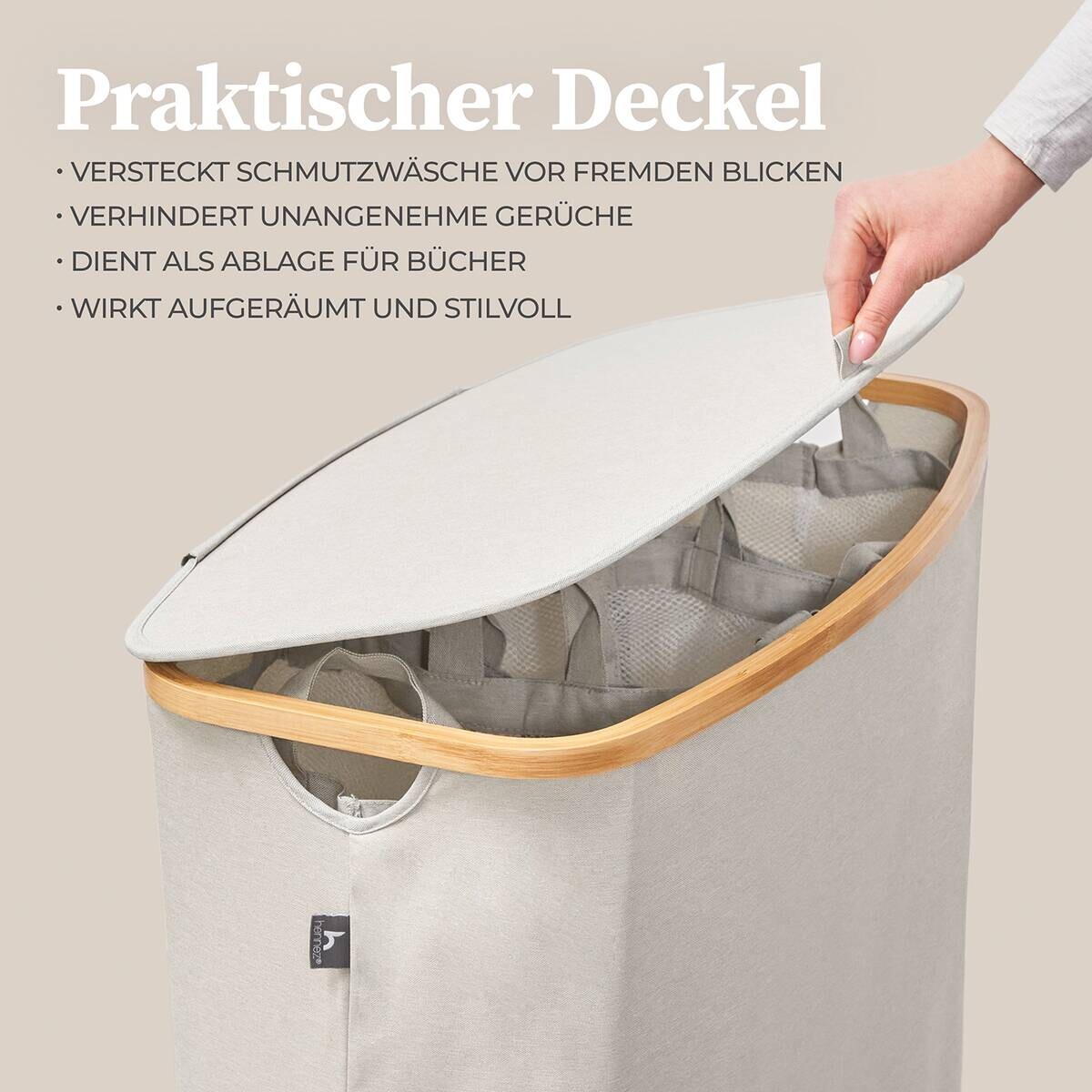 Wäschekorb beige Kunststoff B/H/L: ca. 36,5x67x61 cm