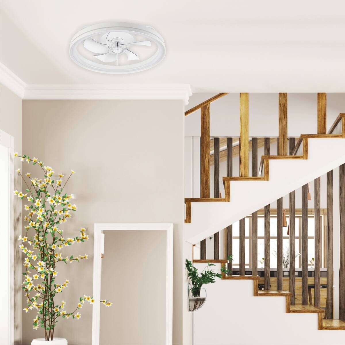 Lamkur LED-Deckenventilator Falco weiß H/L: ca. 17x50 cm 4 Brennstellen
