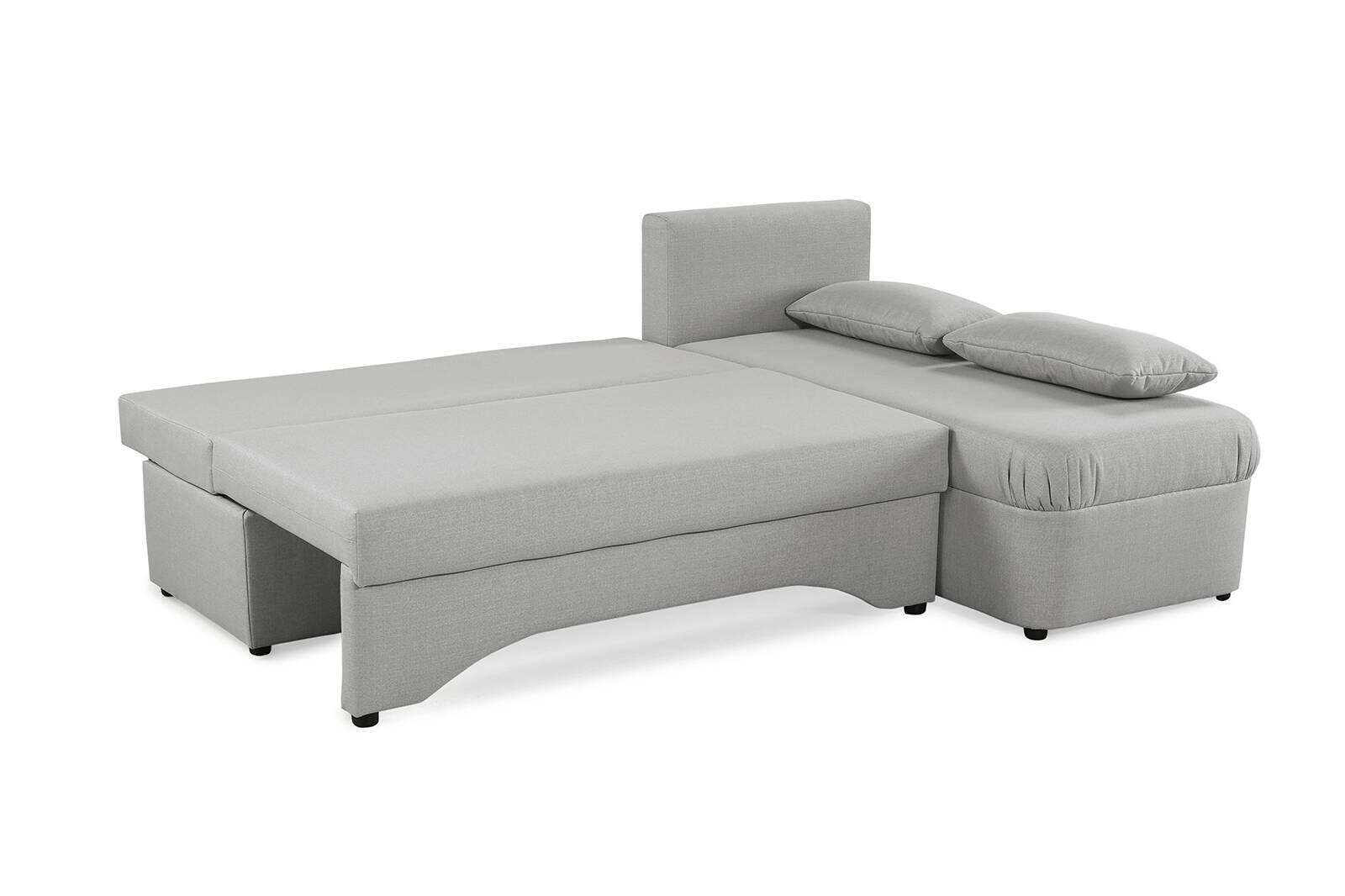 Ecksofa mit Bettfunktion und Bettkasten hellgrau Flachgewebe B/H/T: ca. 191x70x142 cm