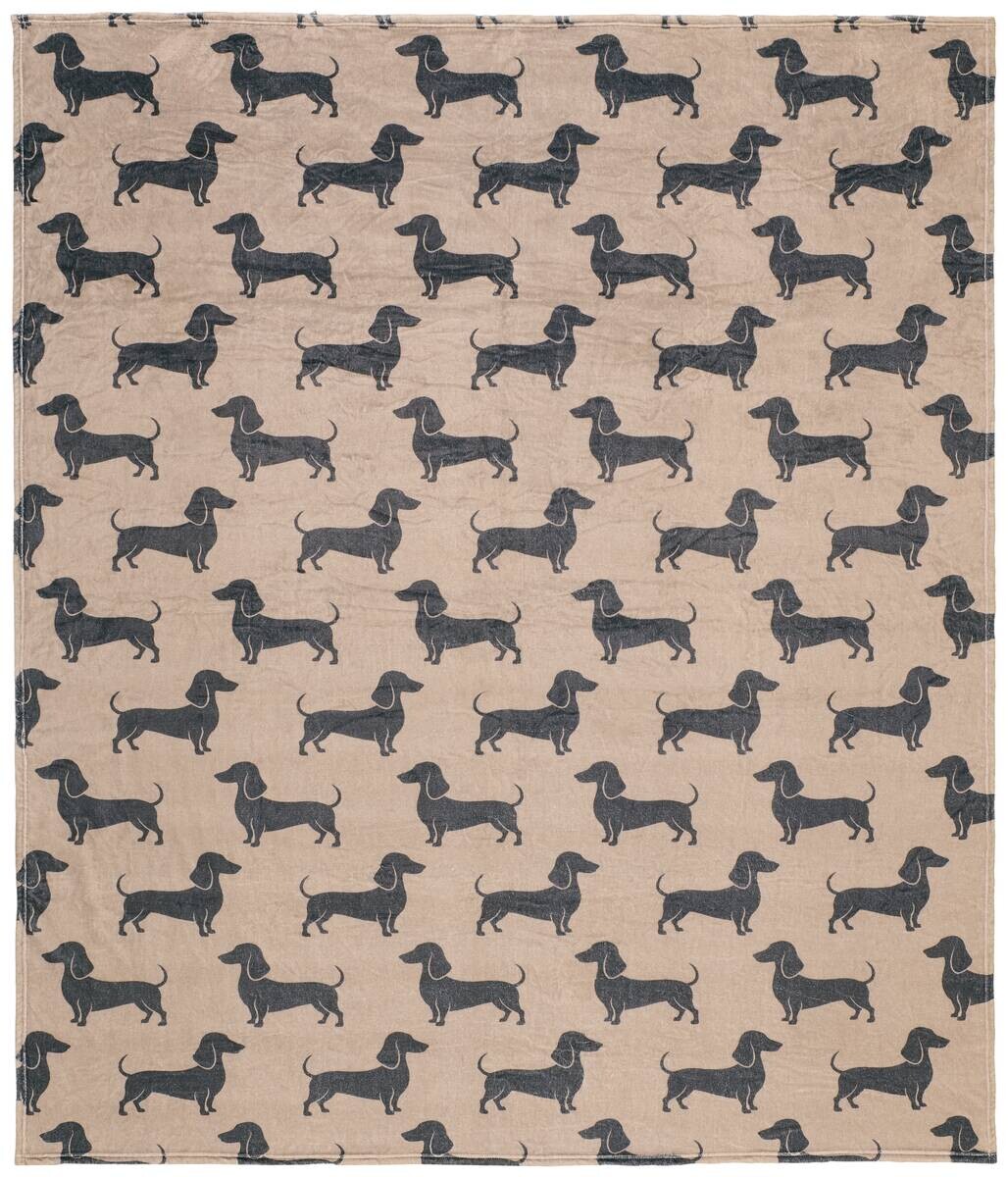 Wohndecke Dackel Fleece kitt 100% Polyester B/L: ca. 150x200 cm
