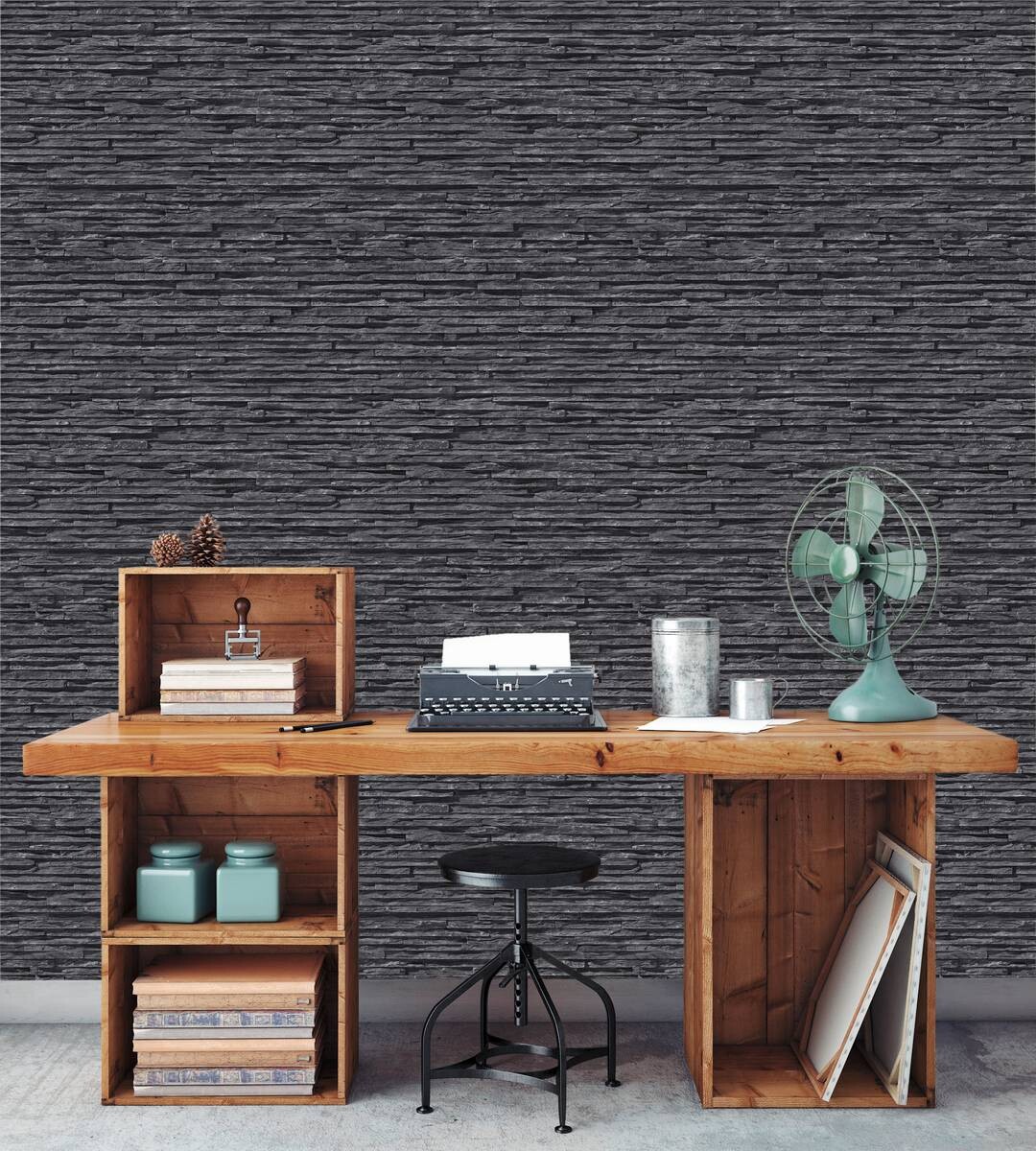 UGEPA Papiertapete Steinoptik anthrazit B/L: ca. 53x1005 cm