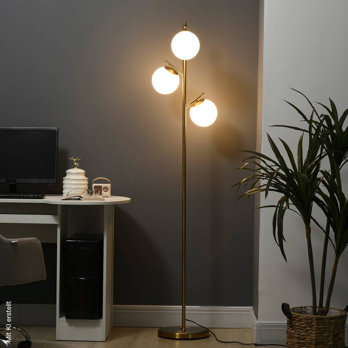 HOMCOM Stehleuchte gold Glas Metall B/H/L: ca. 27x169x27 cm E27 3 Brennstellen