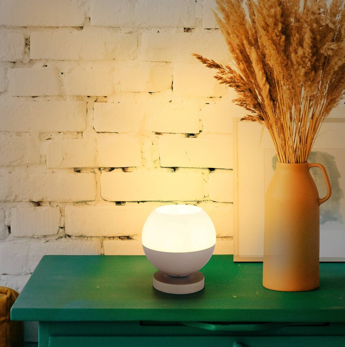GLOBO Tischleuchte weiß Opal sand Metall Textil Glas H/D: ca. 21x20 cm E27 1 Brennstellen