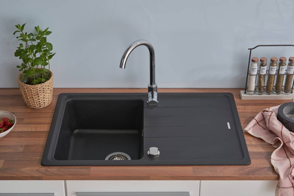 Respekta Einbauspüle Columbia 78 x 50 S schwarz Granitverbundmaterial B/H/T: ca. 100x18,5x50 cm