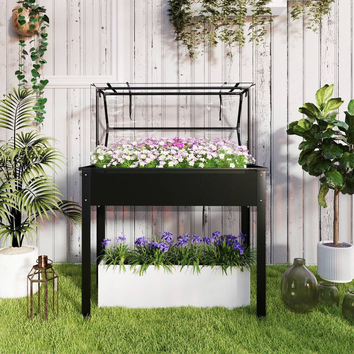Outsunny Hochbeet schwarz Stahl B/H/T/L: ca. 48x124x48x100 cm