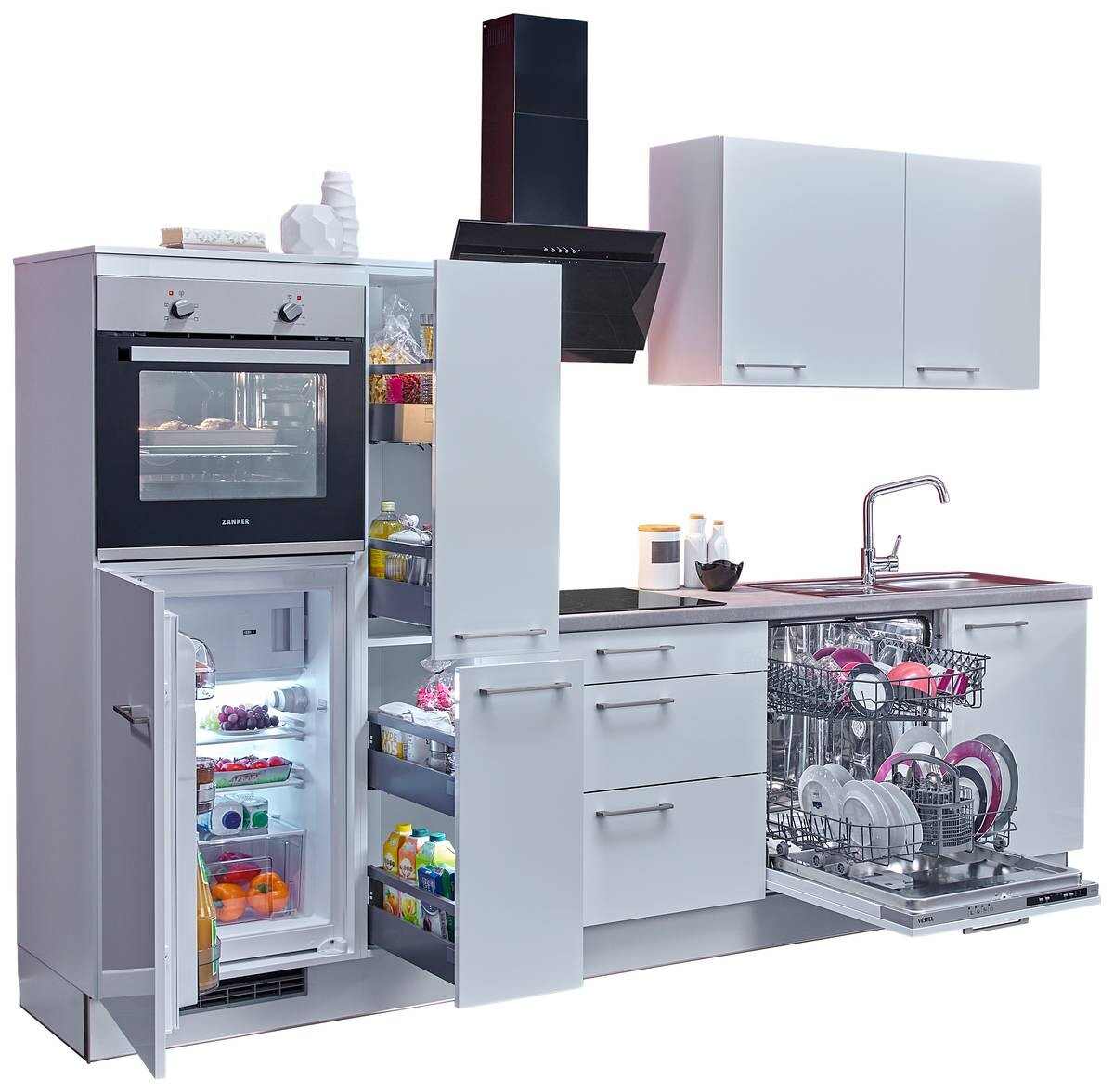 artego Küchenblock Eco weiß Lack Hochglanz B/T: ca. 280x60 cm