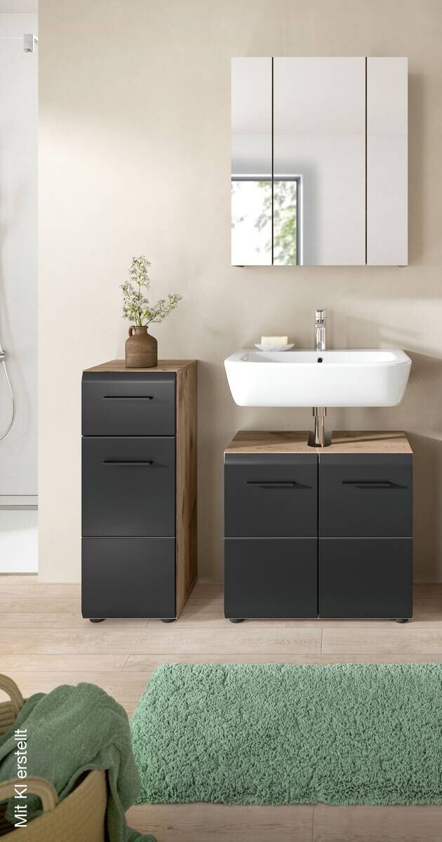 Badezimmer-Set Ice Nox Oak Nachbildung schwarz matt B/H/T: ca. 105x185x30 cm