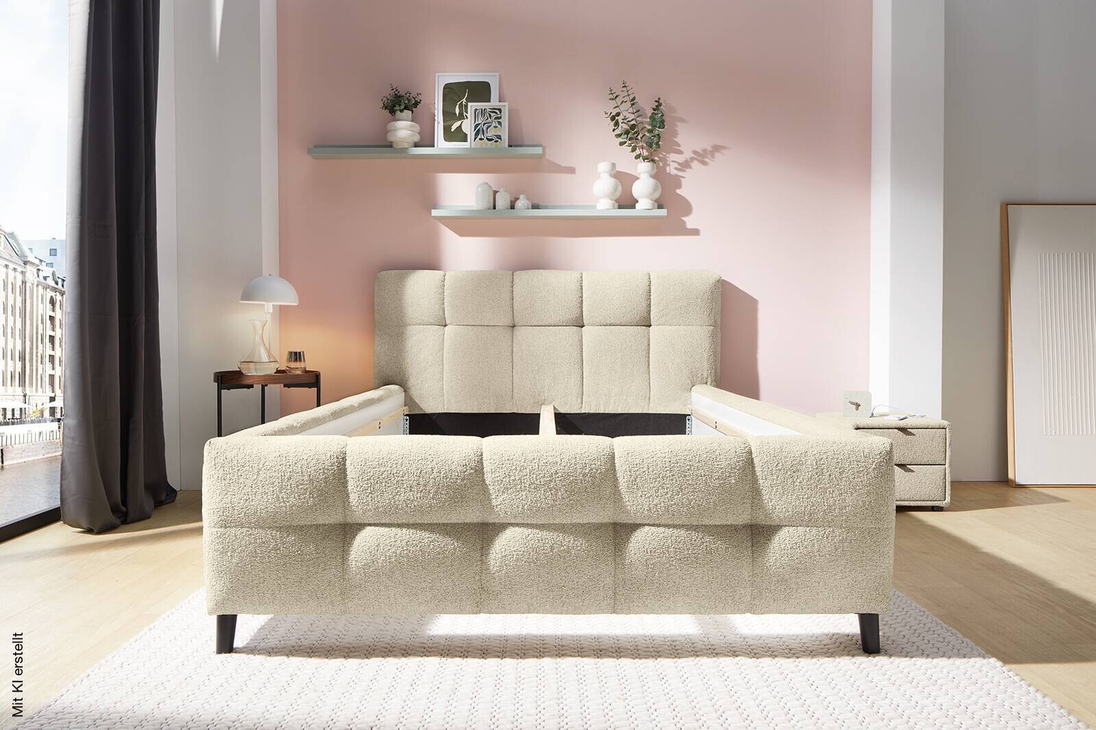 Polsterbettgestell beige Polyester Liegefläche B/L: ca. 140x200 cm