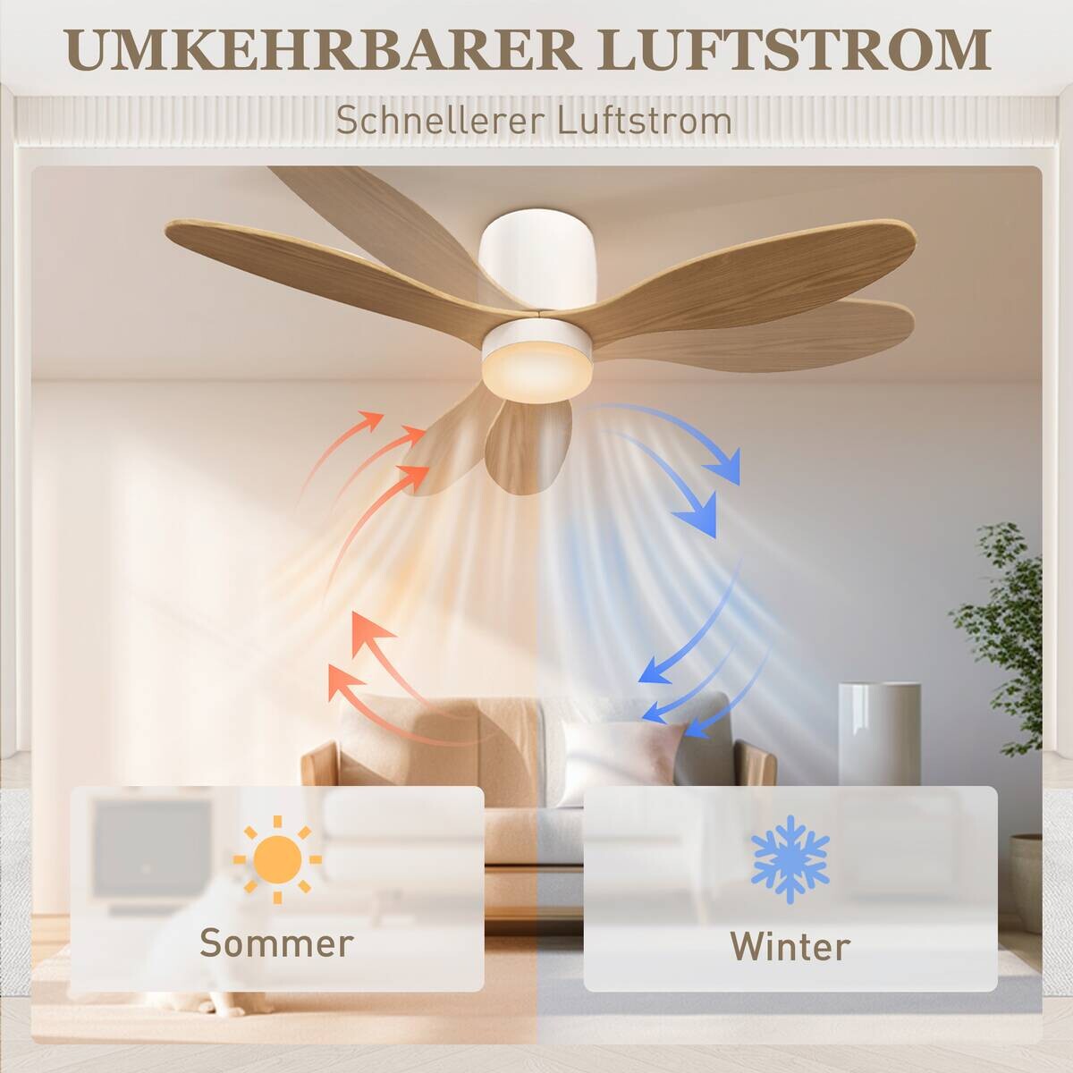 HOMCOM Deckenventilator natur B/H/L: ca. 115x20x115 cm max. 50 W