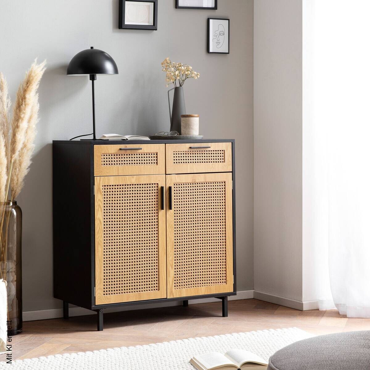 Sideboard schwarz Eiche Optik B/H/T: ca. 80x86,5x40 cm