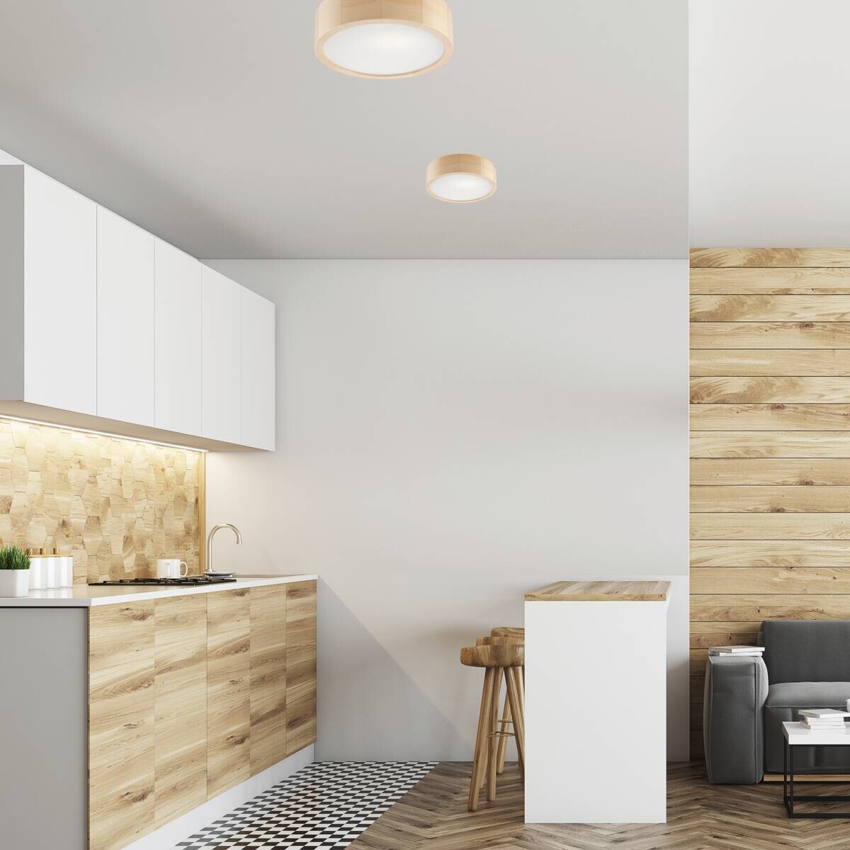 Lamkur Deckenleuchte Eveline kiefer Glas Holz H/L: ca. 8x27 cm E27 1 Brennstellen