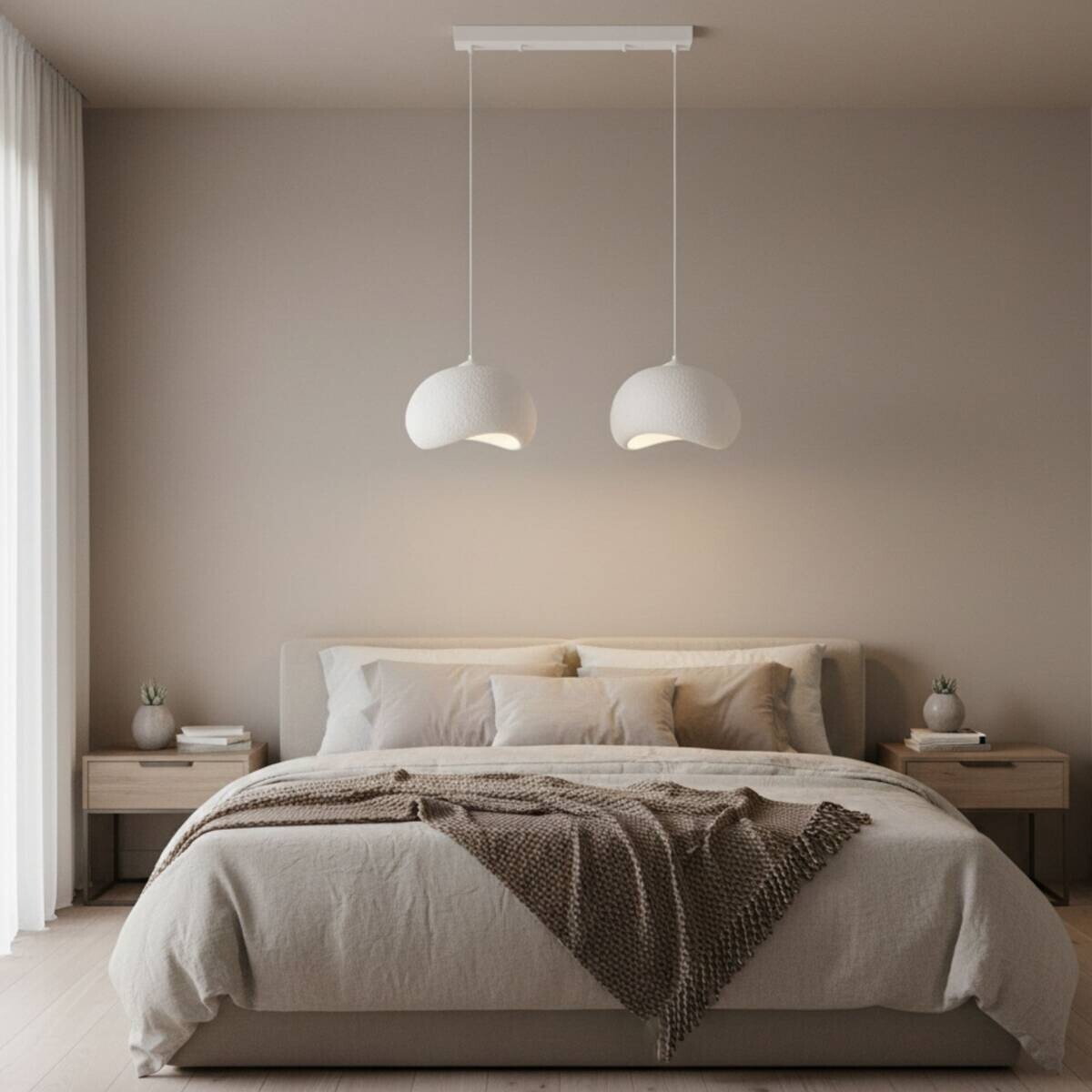 Opviq Pendelleuchte Yontu-15852-A weiß Metall Polyester-Mischgewebe B/H/L: ca. 29x120x34 cm E27 2 Brennstellen