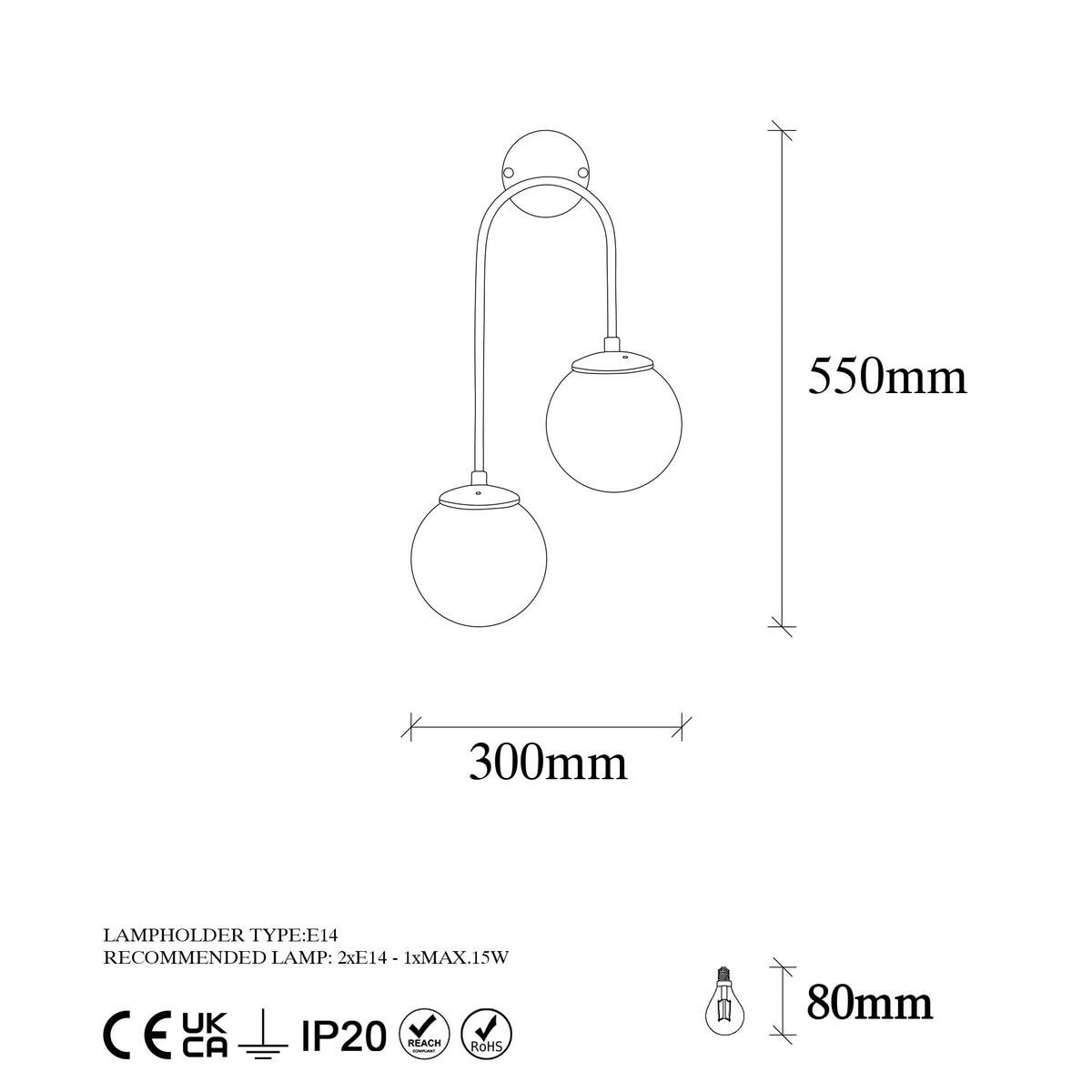 Opviq Wandleuchte gold Metall Glas B/H/L: ca. 24x55x30 cm E14 2 Brennstellen