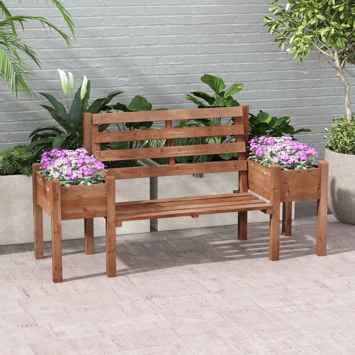 Outsunny Gartenbank braun Polypropylen B/H/L: ca. 59x184x95 cm