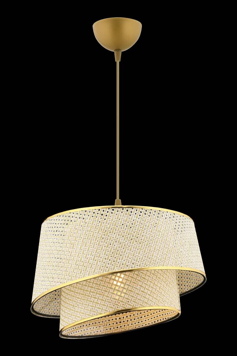 Opviq Pendelleuchte Barette gold creme Stoff Metall B/H/L: ca. 32x65x32 cm E27 1 Brennstellen