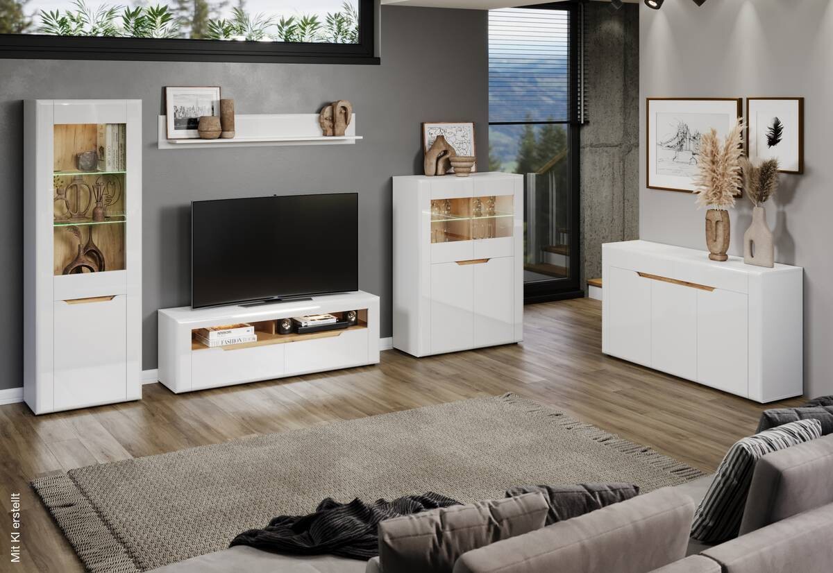 TV-Lowboard Marlon Eiche Evoke Coast Nachbildung weiß Hochglanz B/H/T: ca. 150x50x40 cm