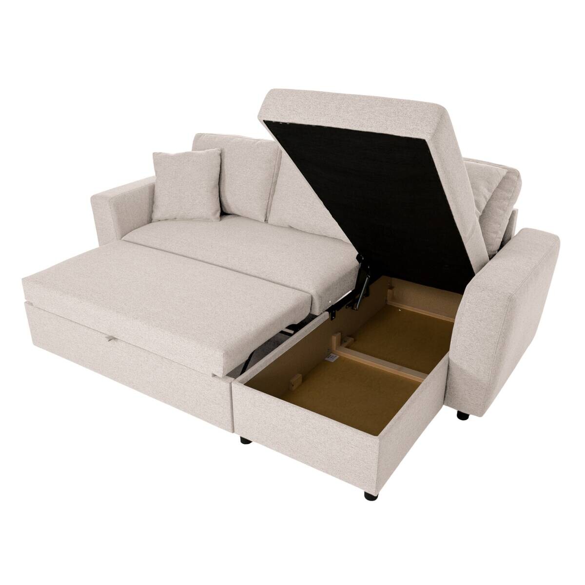 Ecksofa mit Bettfunktion und Bettkasten beige Webstoff B/H/T: ca. 234x86x144 cm
