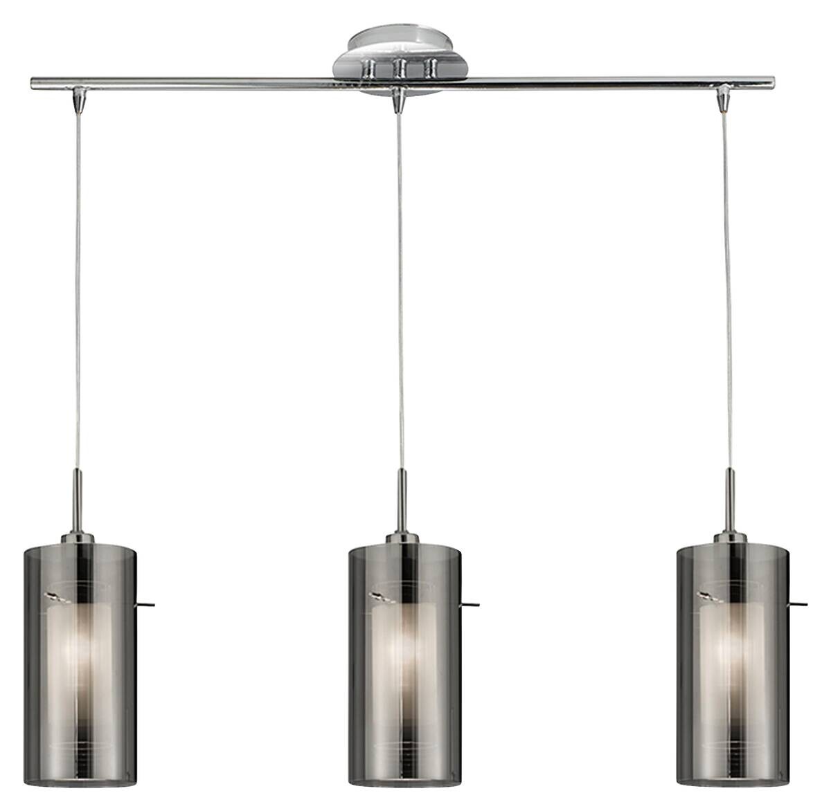 Searchlight Pendelleuchte Duo silber Stahl Glas B/H/L: ca. 12x130x71 cm E14 3 Brennstellen