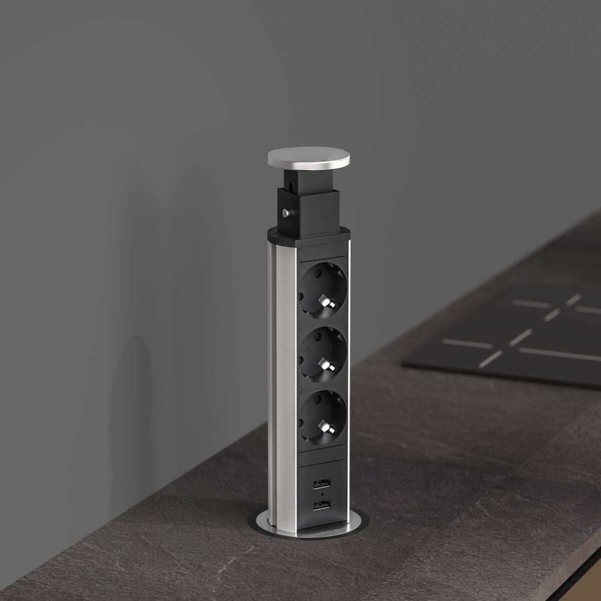 SCHÜTTE Steckdose 03073-E1 schwarz Alu Kunststoff Kunststoff B/H/T: ca. 11x10x36 cm