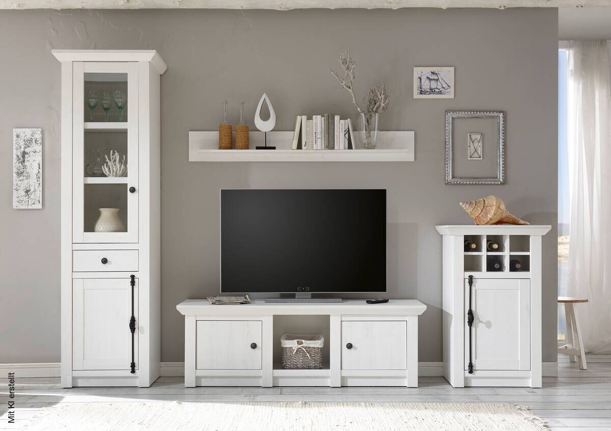 Vitrinenschrank Westerland weiß Pinie Nachbildung B/H/T: ca. 63x207x45 cm