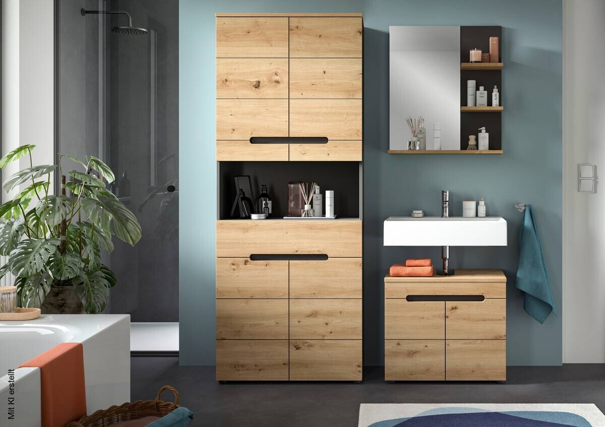 Badezimmer-Set Canu Basalt Eiche Artisan Nachbildung B/H/T: ca. 154x193x34 cm