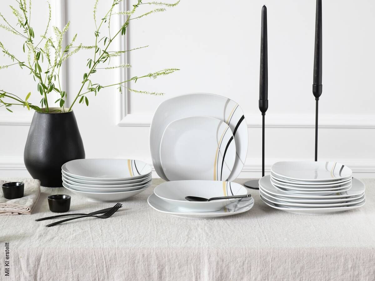 CreaTable Tellerset Square City Line weiß Porzellan
