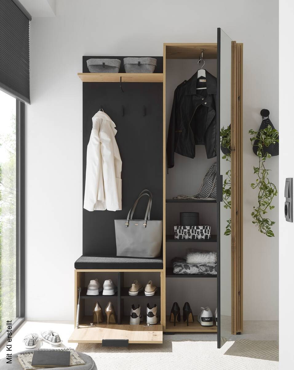 Garderobe Volano Eiche Artisan Nachbildung schwarz B/H/T: ca. 114x197x40 cm