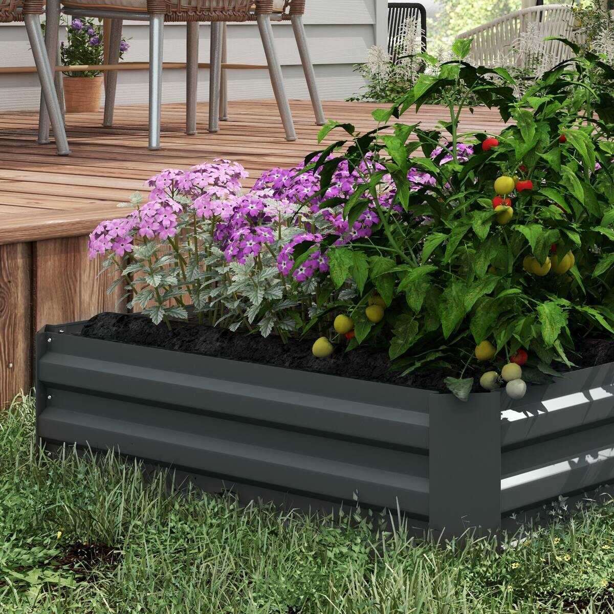 Outsunny Hochbeet 2er Set dunkelgrau Stahl B/H/L: ca. 100x30x100 cm