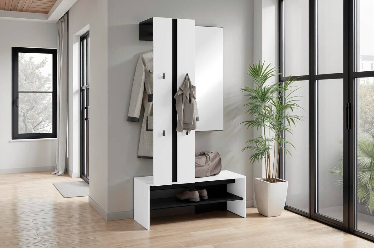 Garderobenset NANTE weiß schwarz B/H/T: ca. 100x186x40 cm