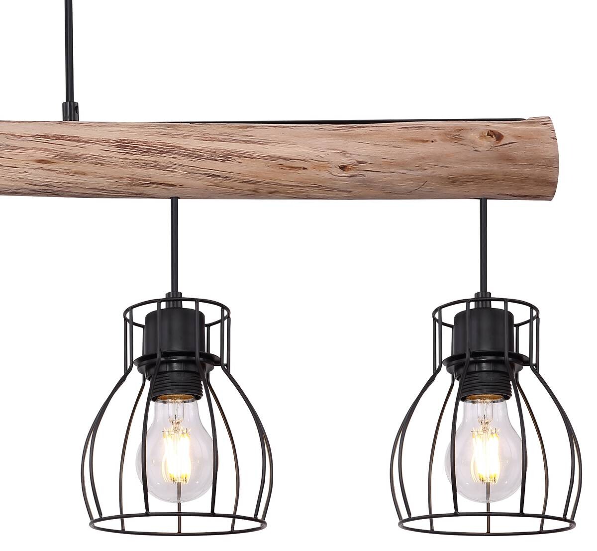 GLOBO Pendelleuchte Mina natur schwarz Holz Metall B/H: ca. 104x140 cm E27 5 Brennstellen