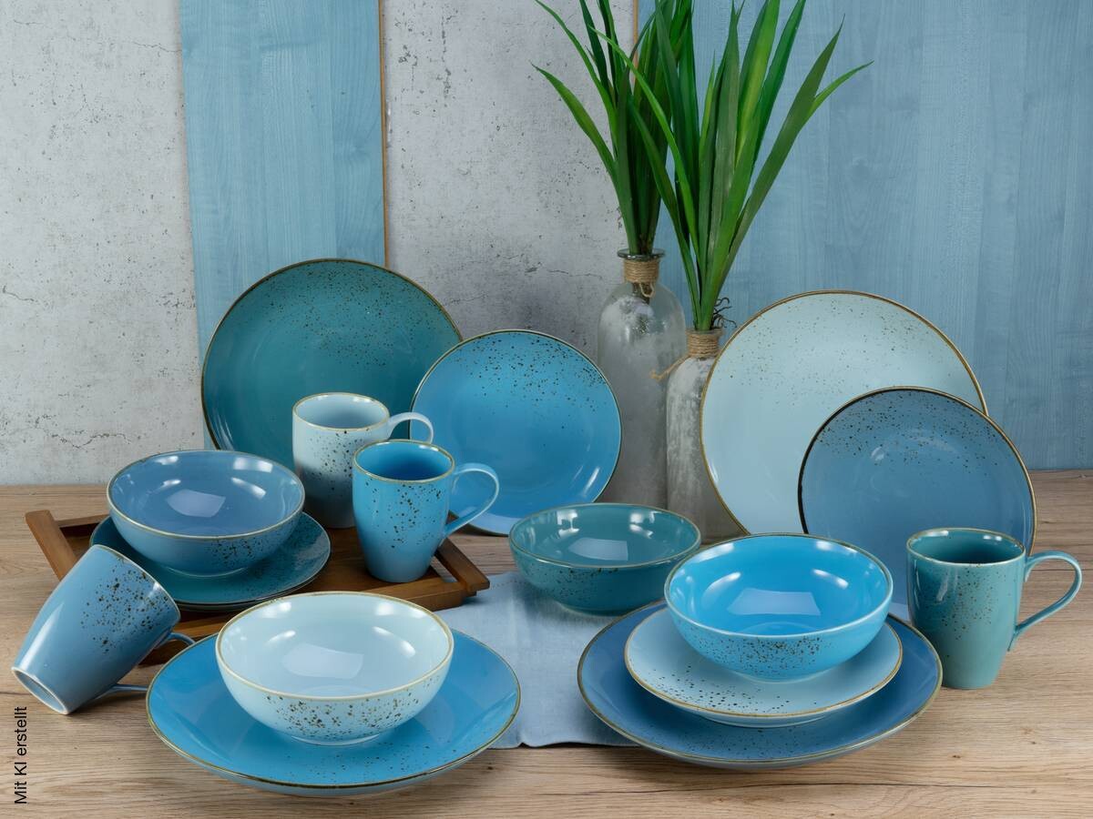 CreaTable Kombiservice Nature Collection Aqua blau Keramik 16 tlg.