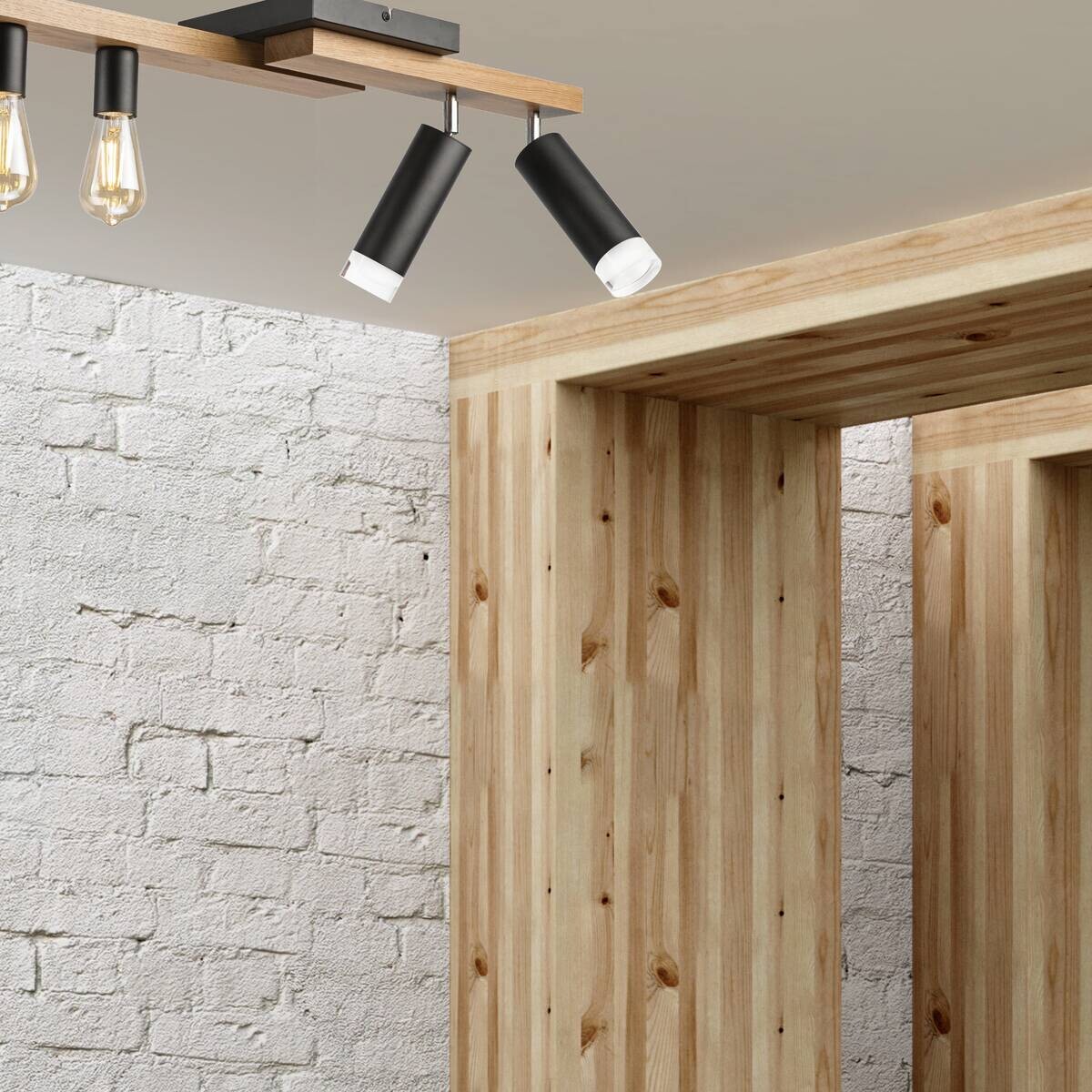 Lamkur Deckenleuchte schwarz Holz B/H/L: ca. 20x23,5x84 cm E27 5 Brennstellen