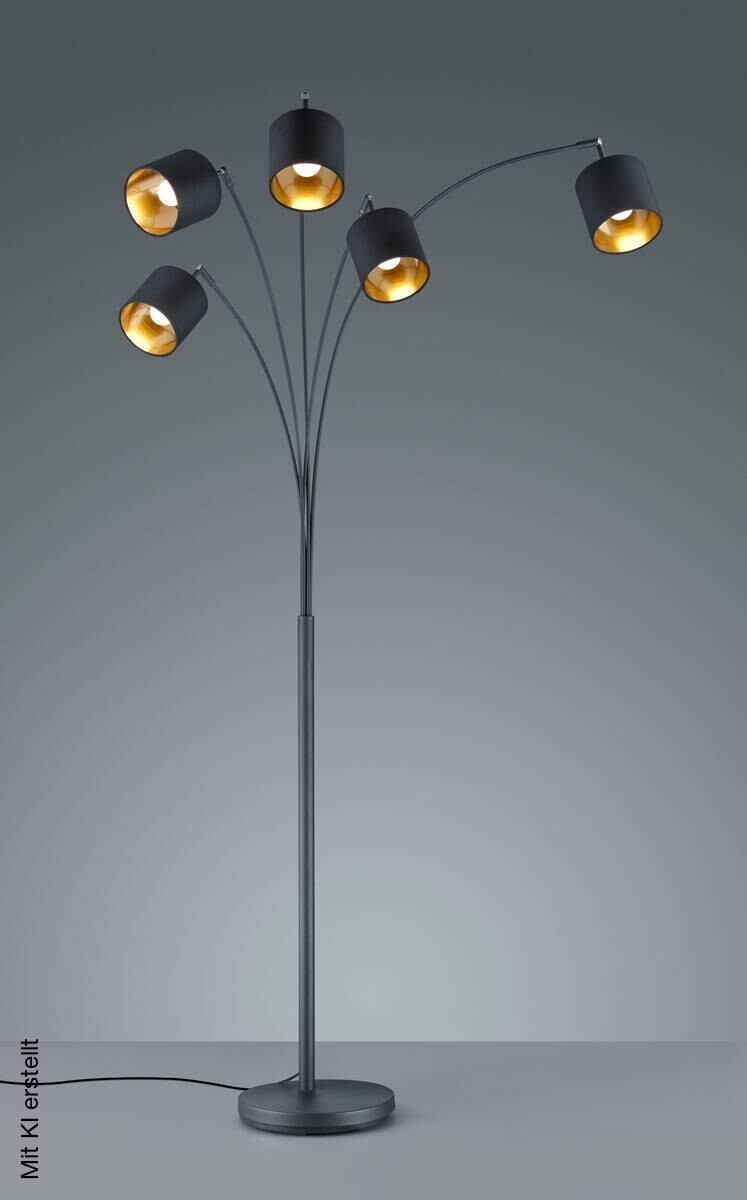 Reality Stehlampe Tommy schwarz gold Metall H: ca. 200 cm E14 5 Brennstellen